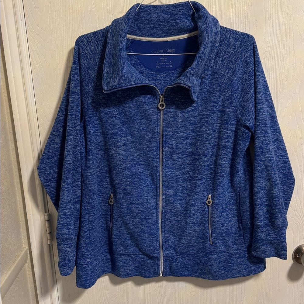 Calvin Klein Performance Tech Fleece Full Zip Women's 0X Melange‎ Heathered Blue